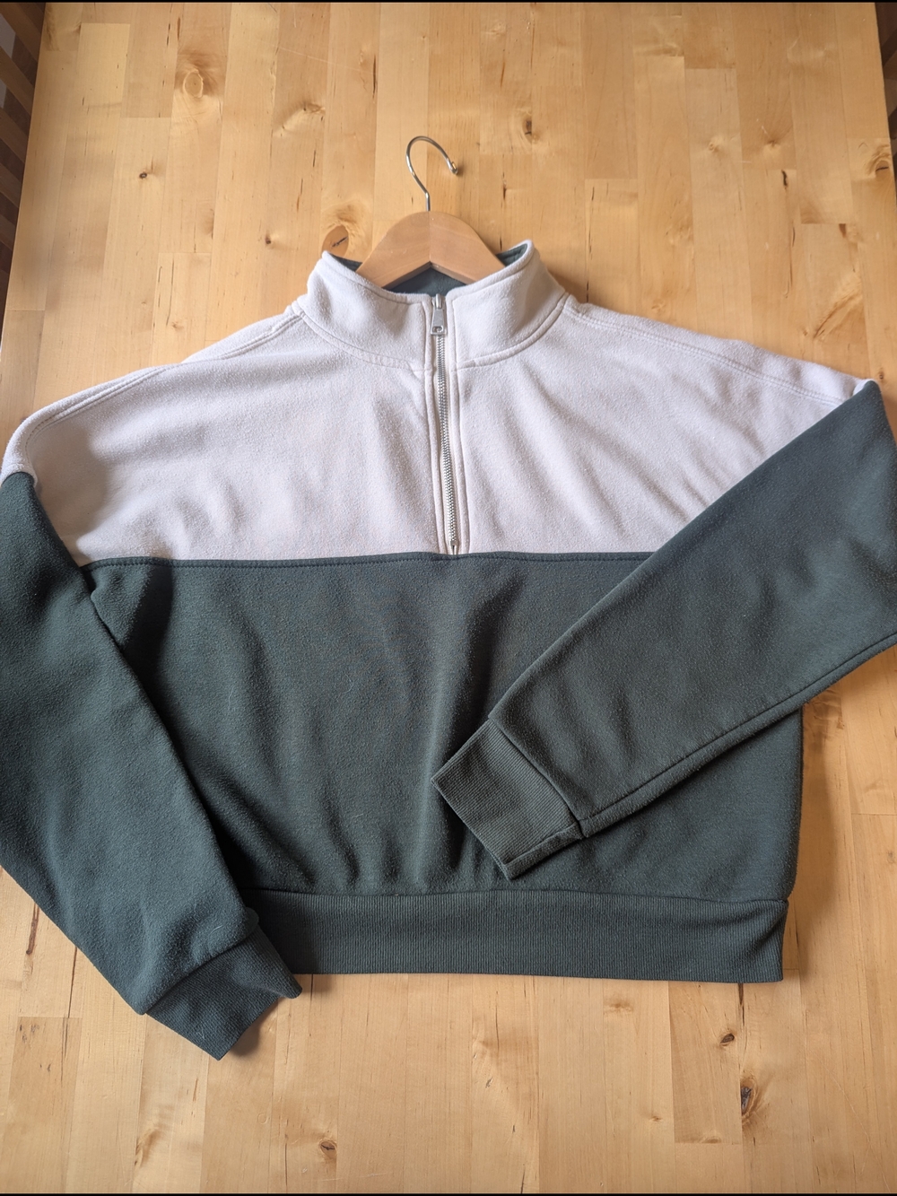 Women's Better Together Cotton Blend Quarter Zip Fleece Sweater Sm Cream & Olive